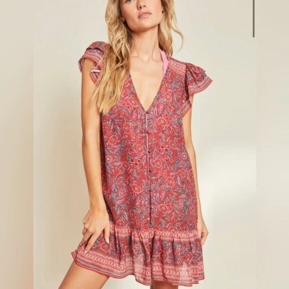 Veronica Beard || Lorraine Floral Flutter Sleeve Mini Dress Red‎ Small